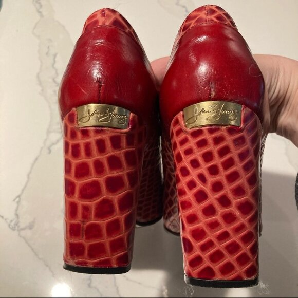 JOHN FLUEVOG Sz  9 Let Me Walk My Dreams Croc Skin Design U Shaped Heel Shoes - Picture 10 of 14